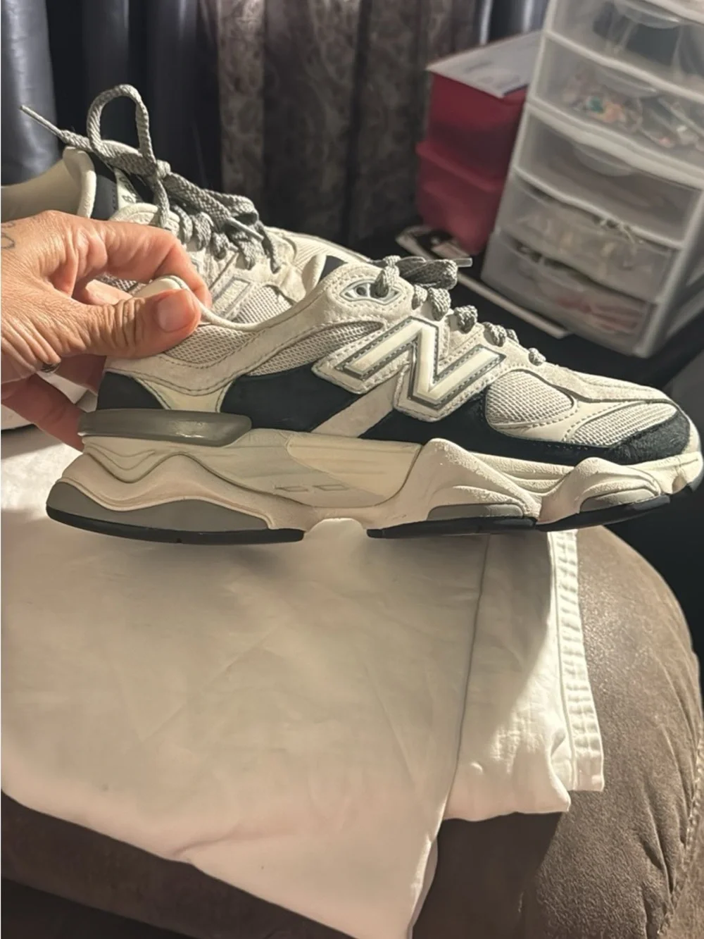 New Balance Kids White and Black 9060 Style Sneakers